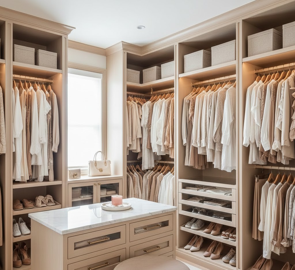 Organized walk-in closet
